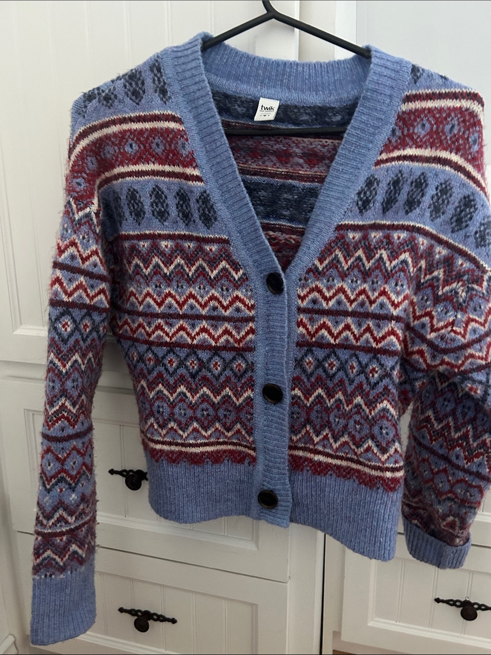 Twik Blue Fair Isle Button-Front women’s Cardigan Sweater